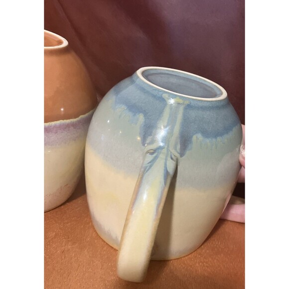 Ceramic Pottery Cabin style Urban Coffee Mugs 12-16 oz Drip Glaze- Set Of 2 - Picture 4 of 16